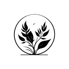 Elegant Plant Silhouette: Minimalist Black and White Botanical Design. Perfect for nature-inspired logos, invitations, and home decor.