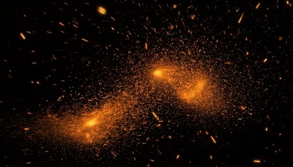 Fire sparks flying like particles on black background. Abstract