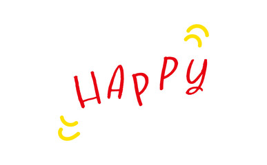 手書き風に描いた、HAPPY（幸せ）の文字の、シンプルなロゴマーク
