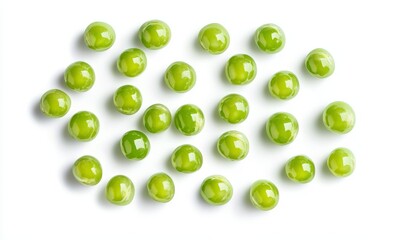 Fresh green peas scattered on white background. (1)