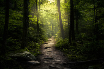 Fototapeta premium Perseverance Through Nature's Obstacles: Overcoming Challenges on a Winding Forest Path