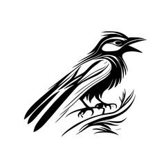 Black and White Bird Illustration: Vector Graphic Design of an Avian Silhouette