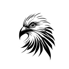 Majestic Eagle Head: Black and White Vector Graphic