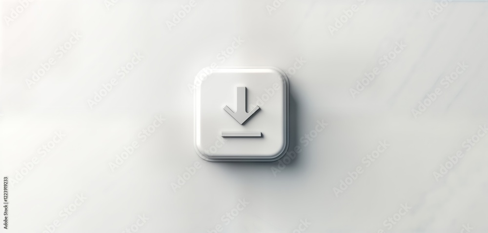 Aufkleber Modern white download button. Simple tech icon. Shows data transfer action. Illustrates digital file software download. Clean, minimalist design. Represents easy access to online content. Suitable