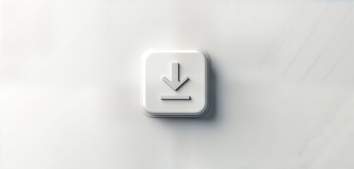 Modern white download button. Simple tech icon. Shows data transfer action. Illustrates digital file software download. Clean, minimalist design. Represents easy access to online content. Suitable