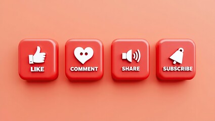 Red buttons display like comment share subscribe icons