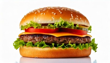 Fresh tasty double beef burger isolated on white background