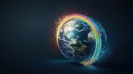 Obraz premium A symbolic rainbow wrapping around the globe, representing global unity.
