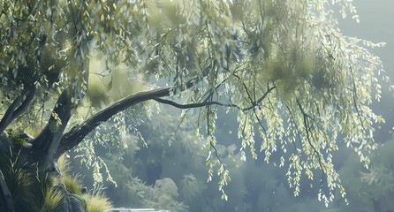 a painting of a willow tree showing off its branches