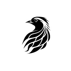 Obraz premium Elegant Black Bird Silhouette: Vector Graphic Design. Perfect for logos, illustrations, and more. A sophisticated avian design with intricate feather details.