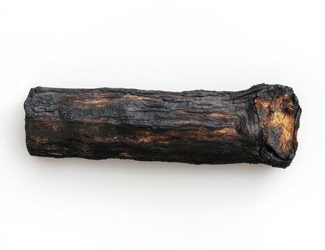 Charred wood log isolated on white background. (1)