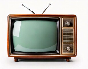Front view old vintage tv isolated on white background