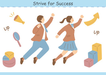 目標に向かって飛ぶ男女の学生