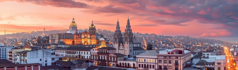 Fototapeta premium panoramic view of the cityscape at dusk with hues