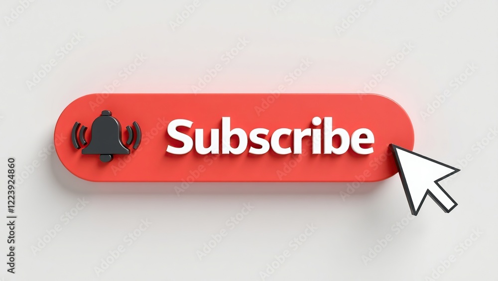 Poster red subscribe button with bell icon and cursor