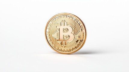 Golden Bitcoin cryptocurrency coin on white background.  Use finance, technology