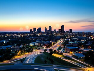 Obraz premium Panoramic view of a glowing skyline, radiant firework explosions filling the horizon, a perfect blend of color and architecture