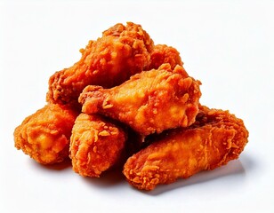 Heap of fried spicy chicken isolated on white background.