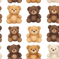 Obraz premium A pattern of cute teddy bears in various shades on a white background.