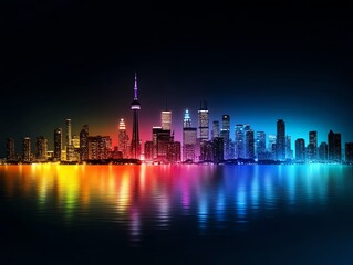 Fototapeta premium Skyline featuring historical landmarks under vibrant fireworks, bold colors creating a dynamic and celebratory nighttime vibe