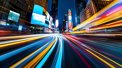 Obraz premium Skyline framed by bright firework trails, intricate patterns in vivid colors lighting up the night above bustling streets
