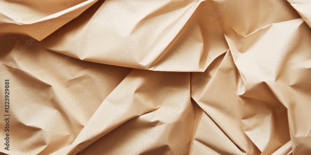 Poster close up of crumpled brown wrapping paper creating an abstract textured background, suitable for des