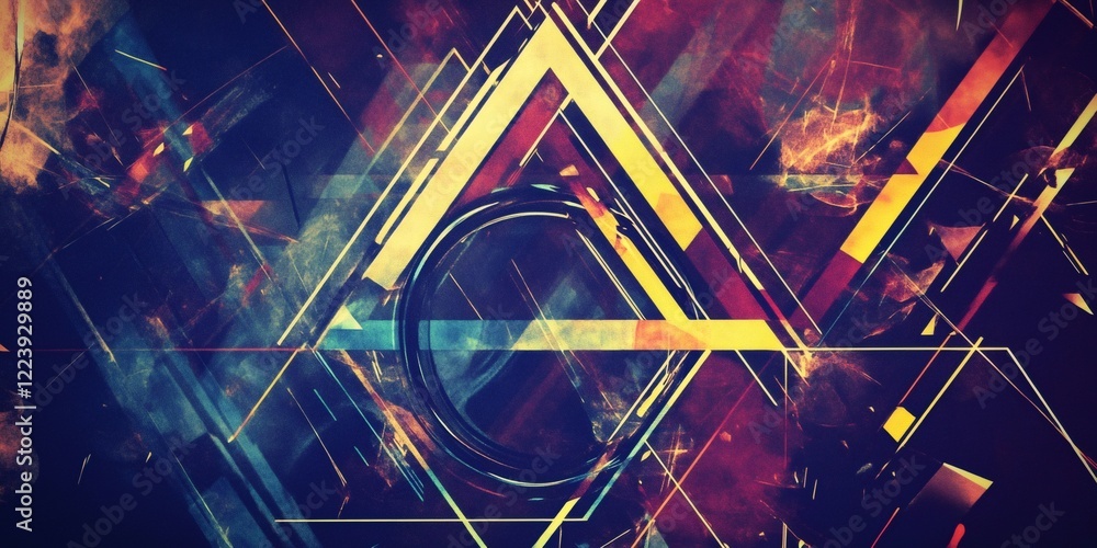 Poster colorful geometric shapes creating an abstract background with grunge texture and vintage effect