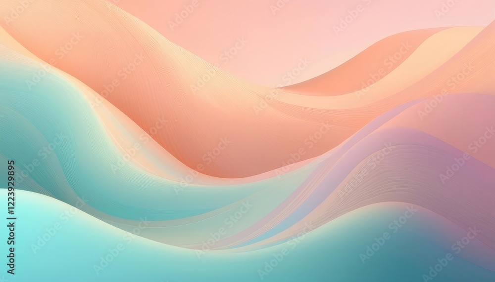 Poster creating an elegant abstract background with smooth pastel waves, perfect for modern art projects, w
