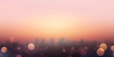 Blurred cityscape skyline during sunset with a beautiful bokeh effect in background, creating a dreamy and romantic atmosphere