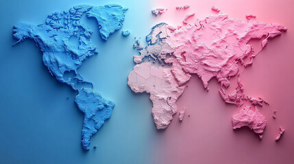 A 3D world map rendered on a soft pastel gradient background showcasing global connectivity with sleek design, minimalistic style, and a bright, modern tone for clean visuals and space for captions

