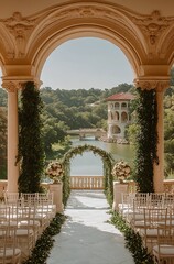 Elegant Outdoor Wedding Ceremony at Lakeside Mansion