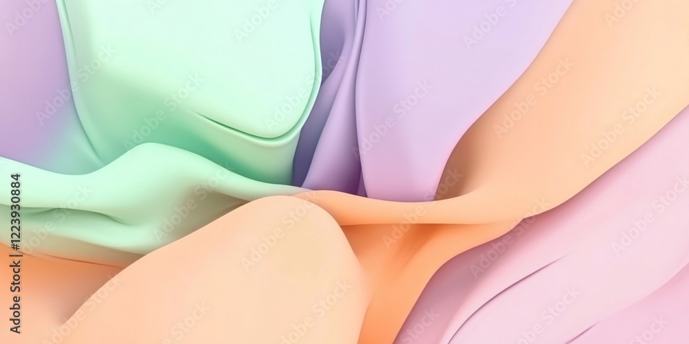 Poster pastel fabric undulating with soft waves, creating delicate curves and ethereal texture with soothin