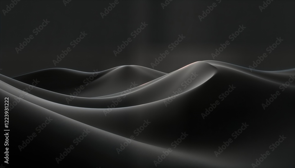 Poster abstract dark landscape of flowing sand dunes. elegant smooth curves create serene, mysterious scene