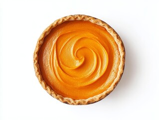 Fototapeta premium Overhead view of a whole sweet potato pie with a swirled top.
