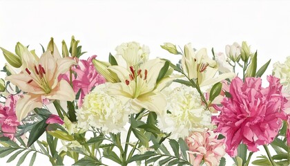 Fototapeta premium Panoramic view- bouquet of roses. Horizontal border- branches with