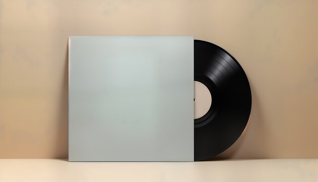 Blank vinyl record album cover mockup. Empty template for music album design. Modern retro vintage style. Creative display of music album. Analog record. Blank space for design. Hipster aesthetic.