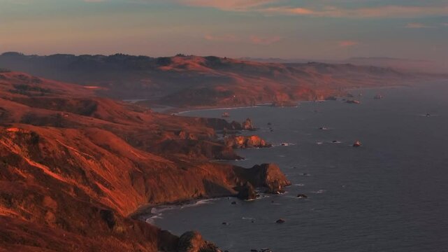 Bodega Bay Bolinas Sonoma Coast State Park Pacific Ocean California aerial drone down motion scenic coastal highway golden sunset Fort Ross Redwood Point Reyes Big Sur Salmon Creek