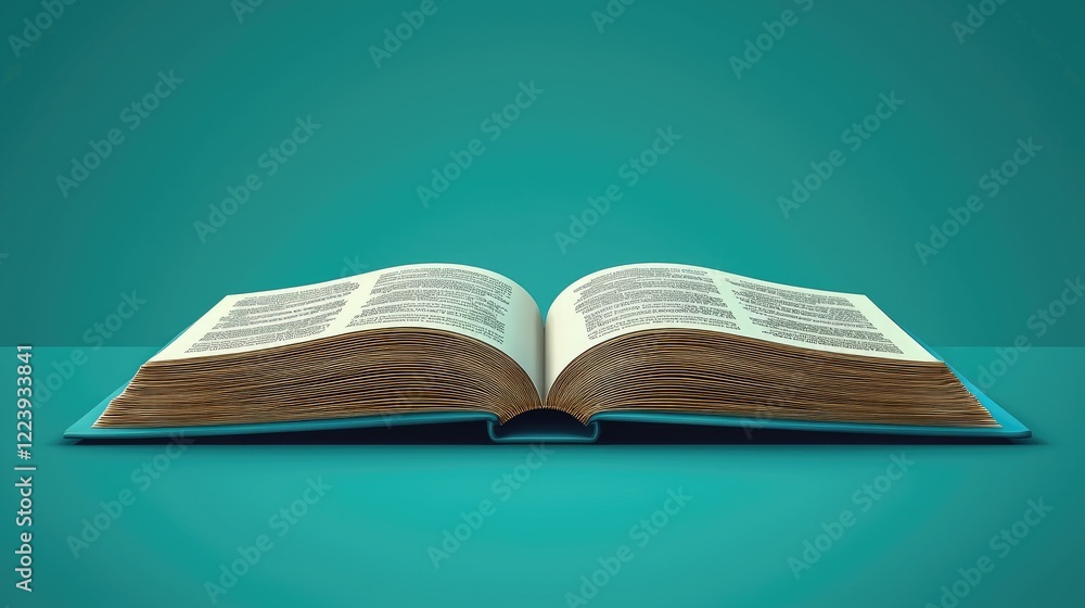 Poster open book displaying numerous pages of text