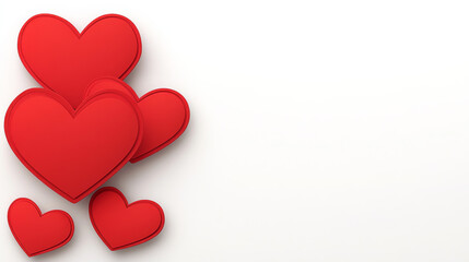 Red hearts on white background, symbolizing love and romance