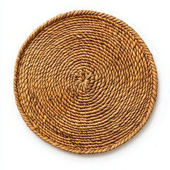 Fototapeta premium Round woven rattan tray, top view. (1)