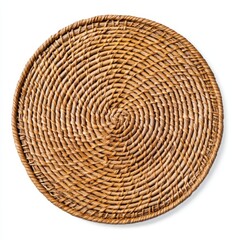 Round woven rattan placemat isolated on white. (1)