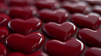 Red hearts pattern with glossy texture, creating romantic atmosphere