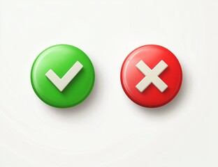 Obraz premium 3D green checkmark and red X buttons on white background.