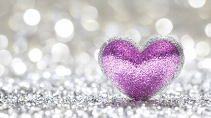 Obraz premium Glittery purple heart on sparkling background
