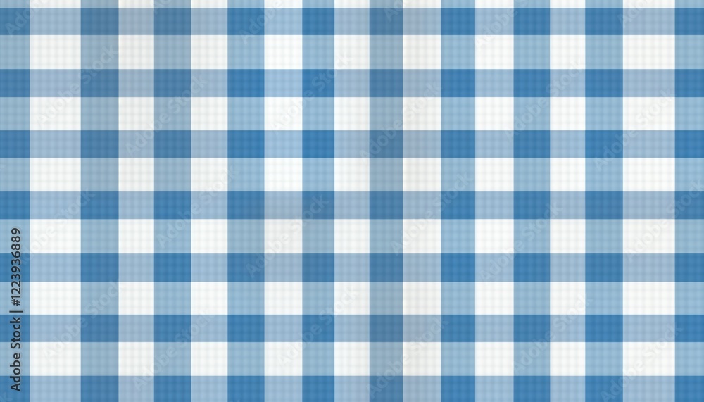 Aufkleber Blue and white gingham pattern. Seamless design. Classic checkered pattern. Suitable for tablecloth. Fabric textile. Home decor. Interior design. Background image. Visual pattern. Modern style.