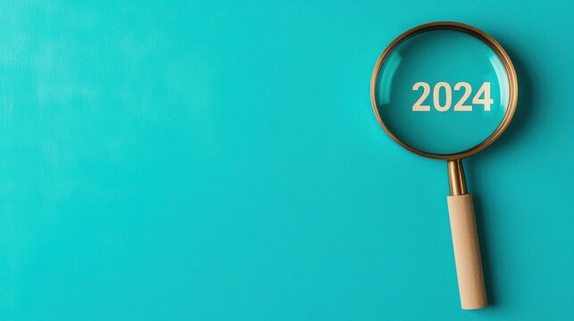Focusing on 2024 numbers business insights blue background close-up