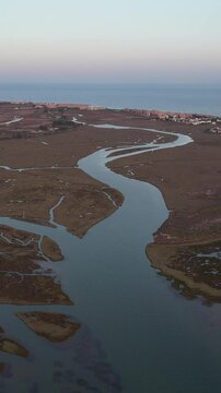 Aerial View the Amazing River Guadiana. Algarve, Portugal