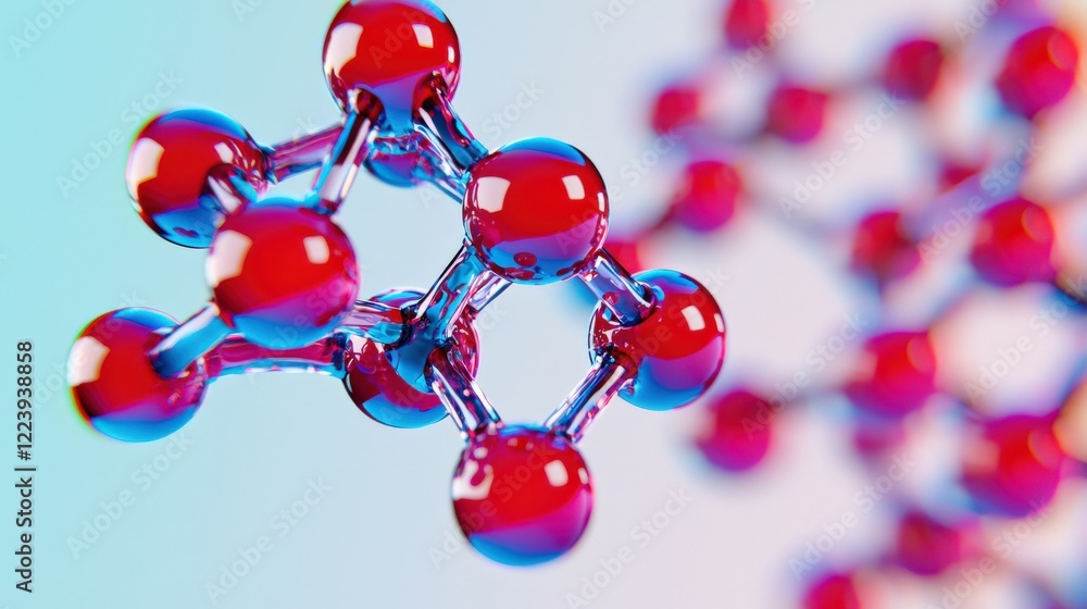 Aufkleber colorful abstract representation of molecular structure with red and blue elements on soft backgroun