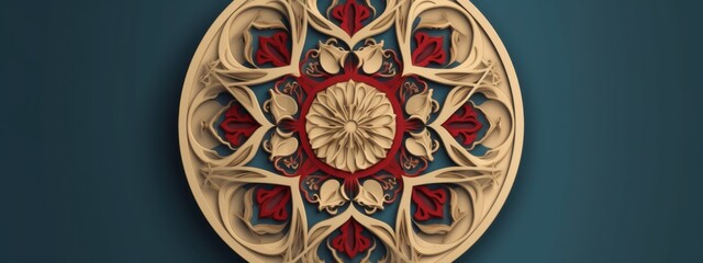 Intricate Circular Mandala Design Elegant Beige and Red Floral Motif Artistic 3D Render