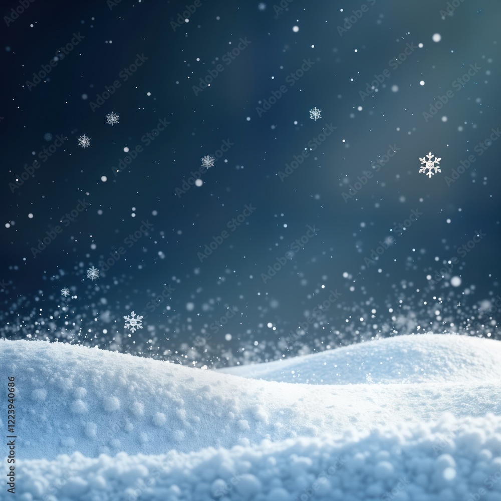 Poster snowy landscape covered with soft white snow accumulation. falling snowflakes create serene winter s